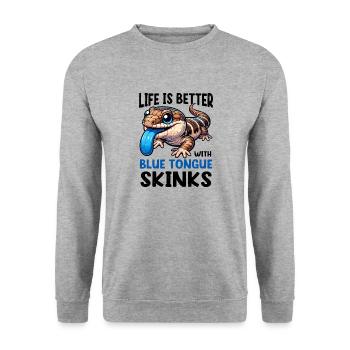 Eidechsensammler Reptilienliebhaber - Unisex Pullover - Weißgrau meliert - Vorne - Alina (178cm) & Michal (187cm)