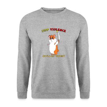 Stoppt Gewalt Niedlicher Hamster Sarkastischer Cartoon - Unisex Pullover - Weißgrau meliert - Vorne - Alina (178cm) & Michal (187cm)