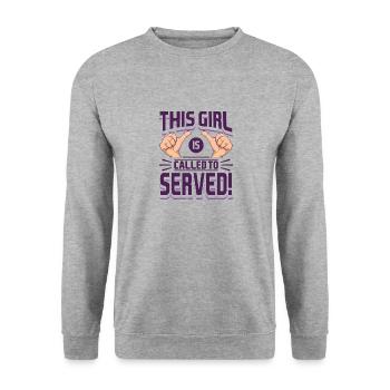 Mormonen LDS Missionar Dieses Mädchen ist berufen - Unisex Pullover - Weißgrau meliert - Vorne - Alina (178cm) & Michal (187cm)