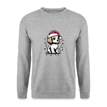 Adorable chien lumières de Noël chapeau de père Noël - Sweat-shirt Unisexe - gris chiné - Devant - Alina (178cm) & Michal (187cm)