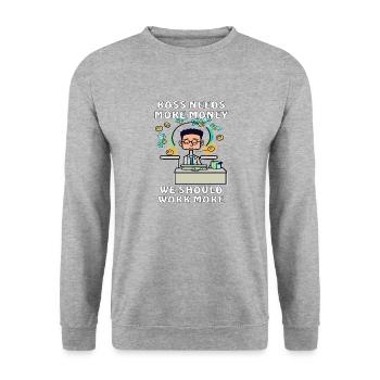 geld arbeit faul - Unisex Pullover - Weißgrau meliert - Vorne - Alina (178cm) & Michal (187cm)
