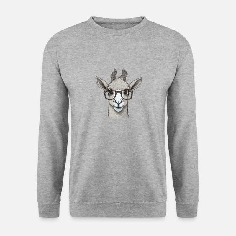 Lama mit Sonnenbrille - Unisex Pullover - Weißgrau meliert