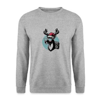 Retro Weihnachten Rentier Weihnachtsmütze - Unisex Pullover - Weißgrau meliert - Vorne - Alina (178cm) & Michal (187cm)