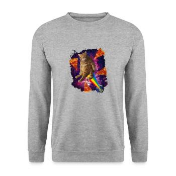 Space Cat Pizza Rainbow Mega Mix - Unisex Sweatshirt - salt & pepper - Front - Alina (178cm) & Michal (187cm)