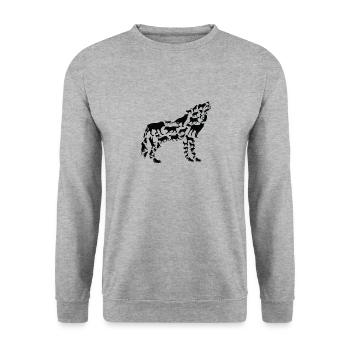 Wolf Wildlife Natur Waldtiere Wölfe Silhouette - Unisex Pullover - Weißgrau meliert - Vorne - Alina (178cm) & Michal (187cm)