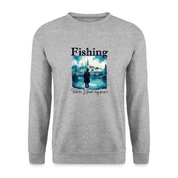 Angeln: Wo ich meine Ruhe finde - Unisex Pullover - Weißgrau meliert - Vorne - Alina (178cm) & Michal (187cm)