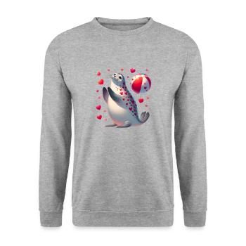 T-shirt amusant à la plage pour la Saint-Valentin, sceau d'amour - Sweat-shirt Unisexe - gris chiné - Devant - Alina (178cm) & Michal (187cm)