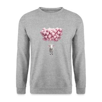 Schafwolle-Herzen zum Valentinstag auf der Weide - Unisex Pullover - Weißgrau meliert - Vorne - Alina (178cm) & Michal (187cm)