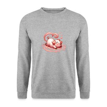 Schwein lockiges Herz Schwanz Valentinstag schlammige Liebe - Unisex Pullover - Weißgrau meliert - Vorne - Alina (178cm) & Michal (187cm)