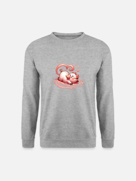 Schwein lockiges Herz Schwanz Valentinstag schlammige Liebe - Unisex Pullover - Weißgrau meliert