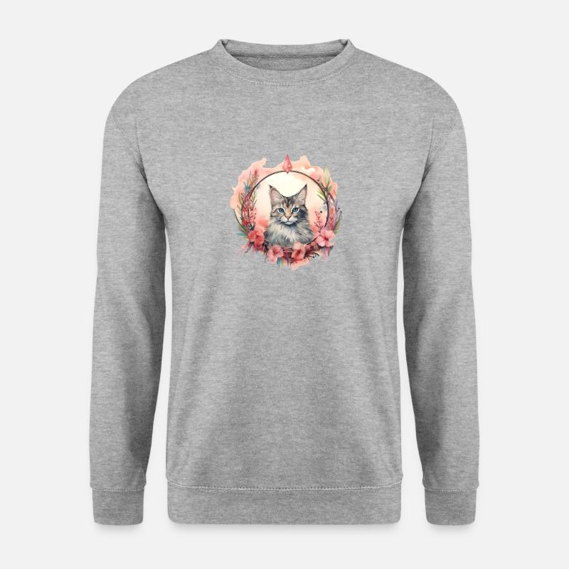 Manx-Katze Boho-Stil, Liebeskatzen - Unisex Pullover - Weißgrau meliert