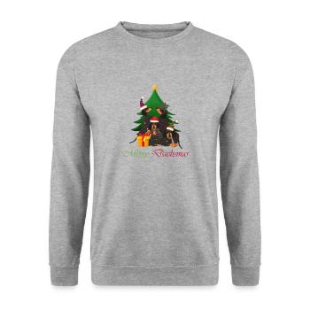 Dackel, Dachshund, Weihnachten, X-Mas, Christmas - Unisex Pullover - Weißgrau meliert - Vorne - Alina (178cm) & Michal (187cm)