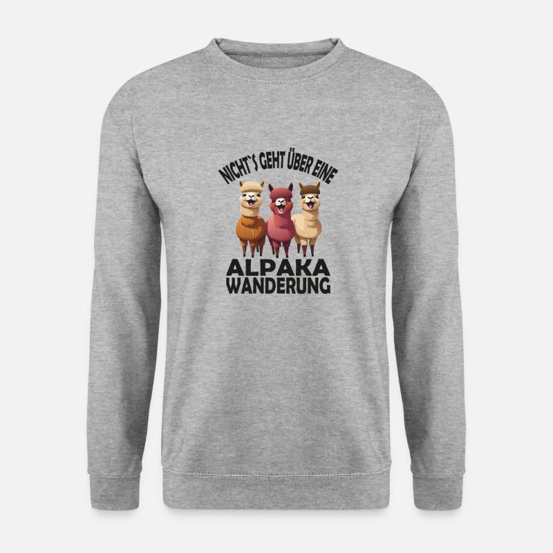 Alpaka, Nichts geht über eine Alpaka Wanderung - Unisex Pullover - Weißgrau meliert