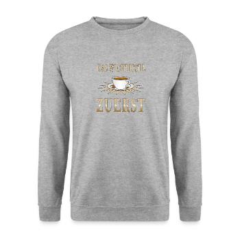 KAFFEE DAS WICHTIGSTE ZUERST - Unisex Pullover - Weißgrau meliert - Vorne - Alina (178cm) & Michal (187cm)