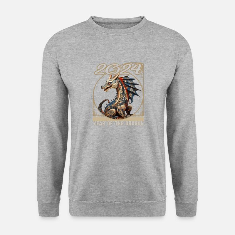 Chinesisches Neujahrs-Drachen-Volkskunst gemustert - Unisex Pullover - Weißgrau meliert