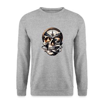 Wilderness Spirit Totenkopf Hemd Gatlinburg Mountain - Unisex Pullover - Weißgrau meliert - Vorne - Alina (178cm) & Michal (187cm)