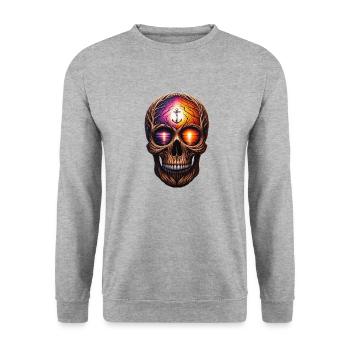 Dawn of Hope Totenkopf Shirt Rettungsleine und Solidarität - Unisex Pullover - Weißgrau meliert - Vorne - Alina (178cm) & Michal (187cm)