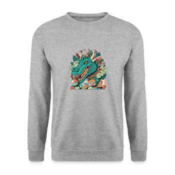 FROHES NEUES JAHR DRACHE 2024 - Unisex Pullover - Weißgrau meliert - Vorne - Alina (178cm) & Michal (187cm)