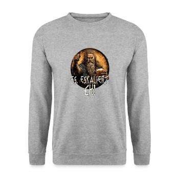 Wikinger Spruch Es, Eskaliert, eh - Unisex Pullover - Weißgrau meliert - Vorne - Alina (178cm) & Michal (187cm)