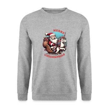 Der Weihnachtsmann hat ein Einhorn, fröhliche Einhörner - Unisex Pullover - Weißgrau meliert - Vorne - Alina (178cm) & Michal (187cm)