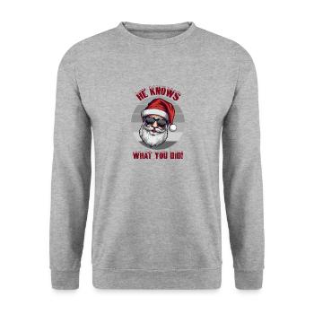 He knows what you did Christmas Santa - Unisex Pullover - Weißgrau meliert - Vorne - Alina (178cm) & Michal (187cm)