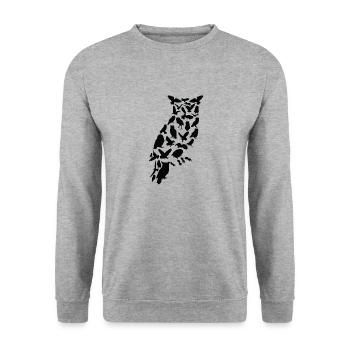 Eule Vogel Wald Wildtier Tier Eulen Scherenschnitt - Unisex Pullover - Weißgrau meliert - Vorne - Alina (178cm) & Michal (187cm)