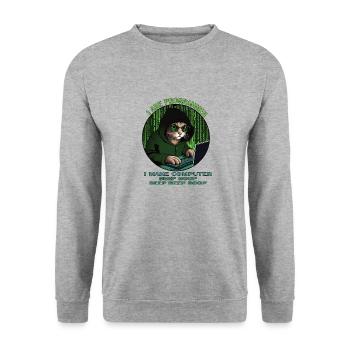 I are programmer, green, programming cat - Unisex Sweatshirt - salt & pepper - Front - Alina (178cm) & Michal (187cm)
