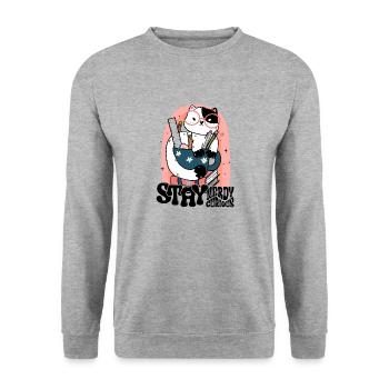 Stay nerdy Stay curious - Unisex Pullover - Weißgrau meliert - Vorne - Alina (178cm) & Michal (187cm)