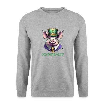 Schwein FEIERBIEST - Unisex Pullover - Weißgrau meliert - Vorne - Alina (178cm) & Michal (187cm)