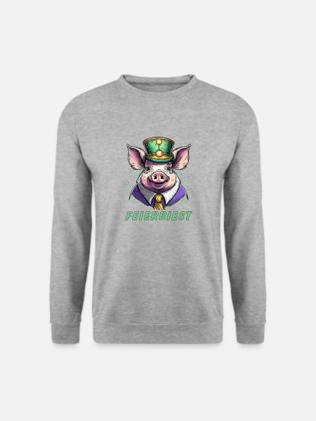 Schwein FEIERBIEST - Unisex Pullover - Weißgrau meliert