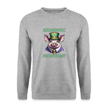 Schwein Karneval FEIERBIEST - Unisex Pullover - Weißgrau meliert - Vorne - Alina (178cm) & Michal (187cm)