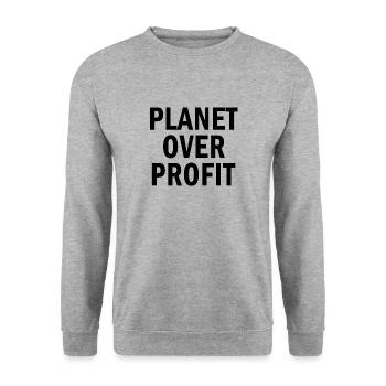 Planet Over Profit Protect Environment Quote - Unisex Sweatshirt - salt & pepper - Front - Alina (178cm) & Michal (187cm)