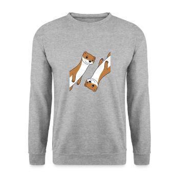 Humor kleines Wiesel - Unisex Pullover - Weißgrau meliert - Vorne - Alina (178cm) & Michal (187cm)