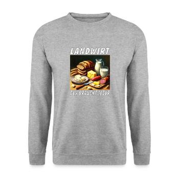 LANDWIRT DEN BRAUCHT JEDER - Unisex Pullover - Weißgrau meliert - Vorne - Alina (178cm) & Michal (187cm)