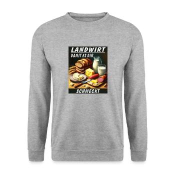 LANDWIRT DAMIT ES DIR SCHMECKT - Unisex Pullover - Weißgrau meliert - Vorne - Alina (178cm) & Michal (187cm)