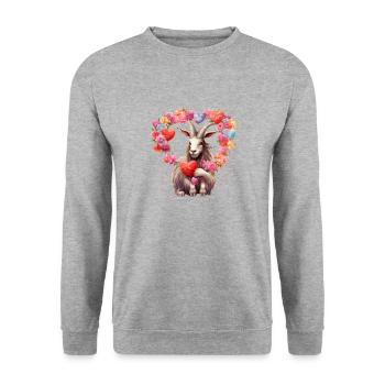 Goat Heart Horns Valentine's Day Farm Fun T Shirt - Unisex Sweatshirt - salt & pepper - Front - Alina (178cm) & Michal (187cm)