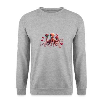 Oktopus Tentakel Geschenke Valentinstag Meer der Liebe - Unisex Pullover - Weißgrau meliert - Vorne - Alina (178cm) & Michal (187cm)