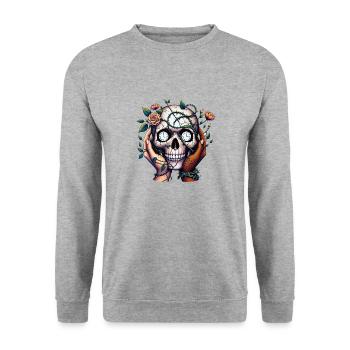 Heilende Hände Schädel T-Shirt Unterstützende Umarmung Mental - Unisex Pullover - Weißgrau meliert - Vorne - Alina (178cm) & Michal (187cm)
