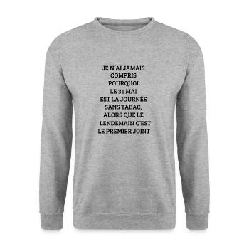 cadeau homme, femme, humour, t-shirt humoristique - Sweat-shirt Unisexe - gris chiné - Devant - Alina (178cm) & Michal (187cm)