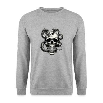 Dragon’s Breath Skull T Shirt Squelette mystique - Sweat-shirt Unisexe - gris chiné - Devant - Alina (178cm) & Michal (187cm)