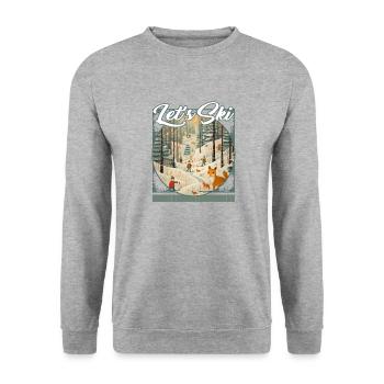 Let's Ski Skiing Waldkreaturen Skurriler Skifahrer Fuchs - Unisex Pullover - Weißgrau meliert - Vorne - Alina (178cm) & Michal (187cm)