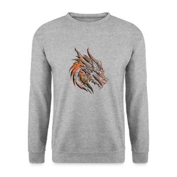 Fantasy Drache Anime Drachenkopf Mythisches Reptil - Unisex Pullover - Weißgrau meliert - Vorne - Alina (178cm) & Michal (187cm)