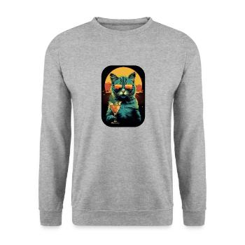 Cat with cocktail - Unisex Sweatshirt - salt & pepper - Front - Alina (178cm) & Michal (187cm)