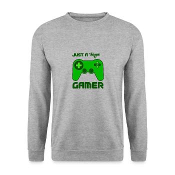 just a vegan gamer, veganuary Tierwohl Tierschutz - Unisex Pullover - Weißgrau meliert - Vorne - Alina (178cm) & Michal (187cm)
