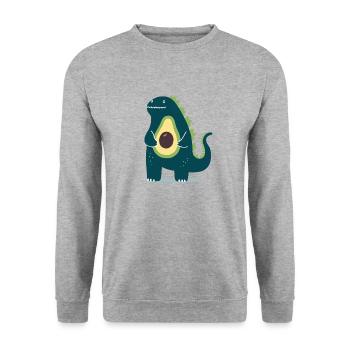 Dinosaurier mit Avocado - Unisex Pullover - Weißgrau meliert - Vorne - Alina (178cm) & Michal (187cm)