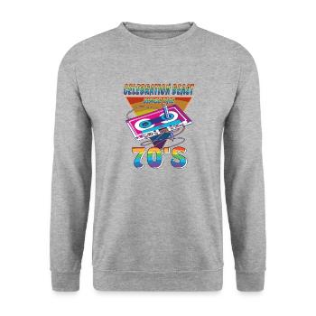 KASSETTE CELEBRATION BEAST 70ER - Unisex Pullover - Weißgrau meliert - Vorne - Alina (178cm) & Michal (187cm)