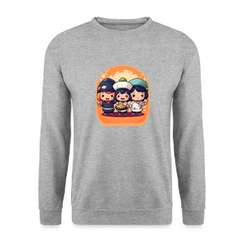 Kawaii Sushi Chefs Anime Mignon Boba Thé Jeux - Sweat-shirt Unisexe - gris chiné - Devant - Alina (178cm) & Michal (187cm)