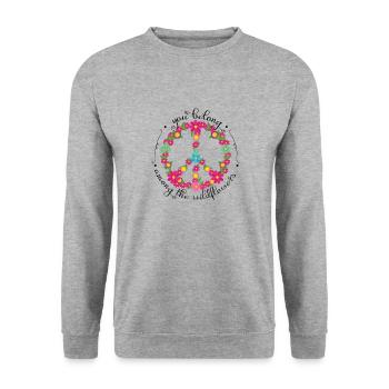 Wildflower Peace Sign T-Shirt - "Du gehörst zu - Unisex Pullover - Weißgrau meliert - Vorne - Alina (178cm) & Michal (187cm)