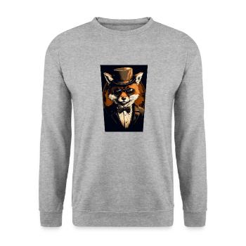 Fuchs mit Hut und Brille - Unisex Pullover - Weißgrau meliert - Vorne - Alina (178cm) & Michal (187cm)