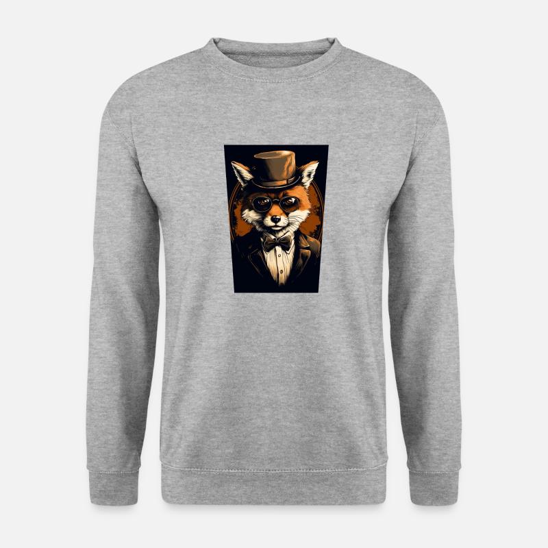 Fuchs mit Hut und Brille - Unisex Pullover - Weißgrau meliert